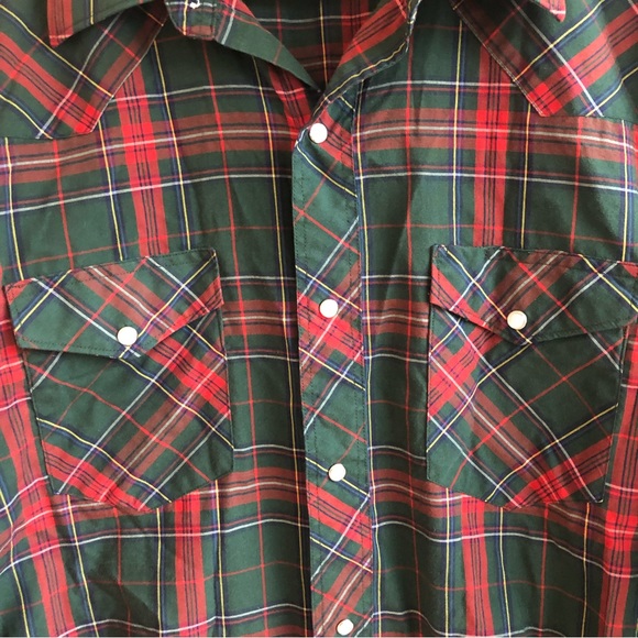 Wrangler Vintage Red Green Plaid Cotton button up X-LONG TAILS 17-36 TALL - Picture 6 of 13